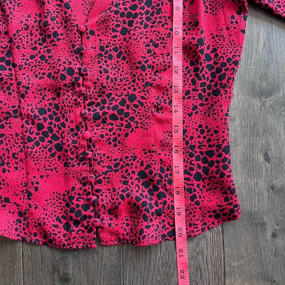 Leith Whimsigoth Red Black Snakeskin Print Blouse Size S Button Front Crepe - Picture 5 of 6